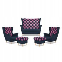 Zestaw uszak CAROL DUO sofa fotele pufy granatowo - różowy