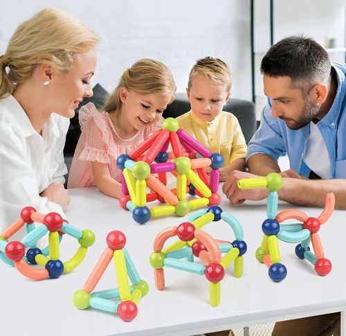 KLOCKI MAGNETYCZNE DLA DZIECKA 3D EDUKACYJNE KONSTRUKCYJNE BEZPIECZNE 84el na Arena.pl