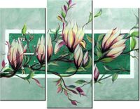 90CM 70 ZEGAR 3 ELEM SŁODYCZ MAGNOLII ZIELENI SCIENNY DRUK