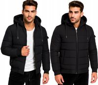 KURTKA MĘSKA Z KAPTUREM PUCHOWA OCIEPLANA ZIMOWA PIKOWANA CZARNA 4XL