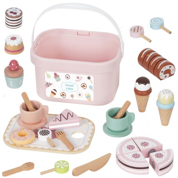 TOOKY TOY Drewniany Zestaw Małego Cukiernika Słodkości do Krojenia na Rzepy w Pudełku Cukiernia Tort Sweet Cake zdjęcie 10