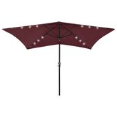 Emaga Parasol z lampkami LED, na stalowym słupku, bordo, 2x3 m