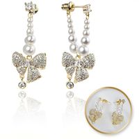 Kolczyki Kokardy Ze Stali Szlachetnej Platerowane 14K Złote, Perły, Sztyft