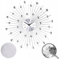 ZEGAR ŚCIENNY KRYSZTAŁKI SREBRNY SŁOŃCE DUŻY STYLOWY NA ŚCIANĘ CRISTAL 50cm