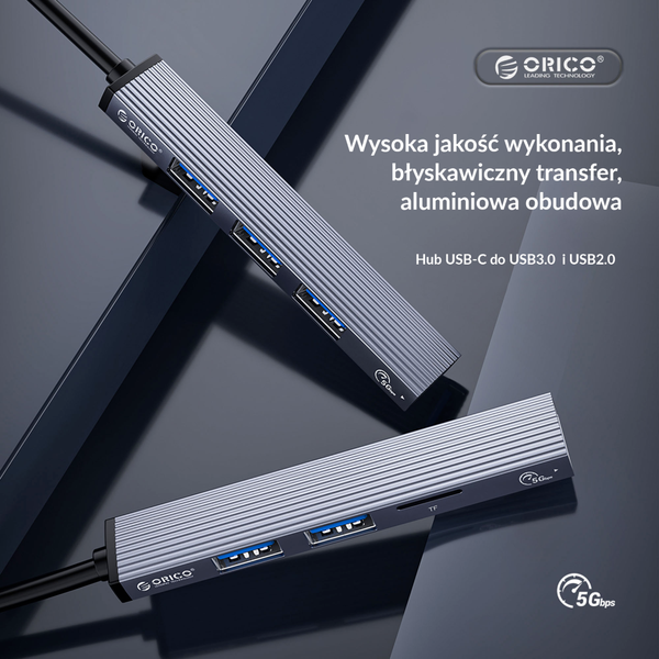 Orico Hub USB-A 5Gbps 3*USB-A, microSD, alu zdjęcie 8