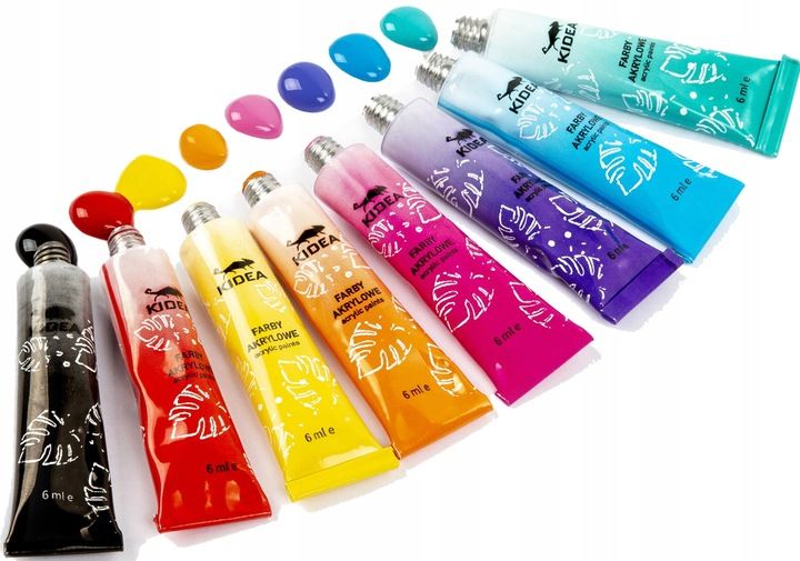 Farby akrylowe Kidea 24 szt. x 6 ml WYSOKIE KRYCIE niezwykle wydajne szkoły zdjęcie 4