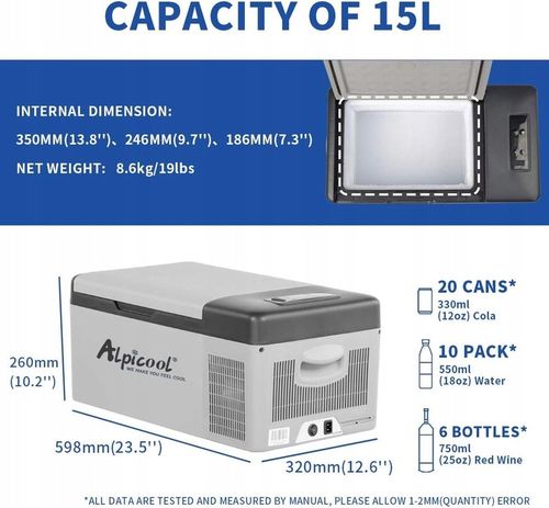 Alpicool lodówka turystyczna 12V 15 L do samochodu ciężarówki łodzi kampera na Arena.pl