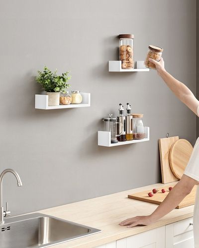 Półka Wisząca Ścienna Zestaw 3 Półek na Książki do Salonu Biała na Arena.pl