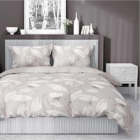 Pościel bawełniana 160x200cm BEŻOWA W BIAŁE KWIATY