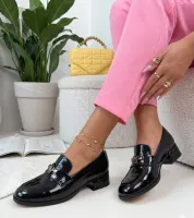 Czarne Mokasyny Eleganckie Lakierowane Na Obcasie Cambell 41