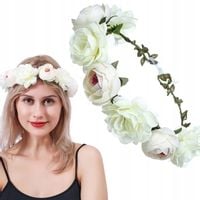 OPASKA WIANEK NA GŁOWĘ BOHO DRUCIK BIAŁE KWIATY PANIEŃSKI ŚLUBNY KOMUNIA
