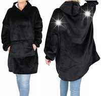 DUŻA KOCOBLUZA OVERSIZE GRUBA MIĘKKA KOC BLUZA Z KAPTUREM SZLAFROK CZARNA