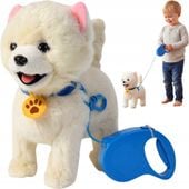 Piesek interaktywny pluszowy na smyczy akumulator USB funkcje dźwięk ruch