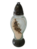 Znicz całoroczny z aplikacją złotej róży i wzorem ecru 36 cm