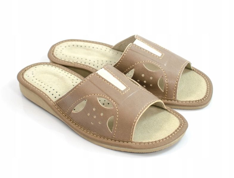 KLAPKI DAMSKIE OZDOBNE KAPCIE DOMOWE SKÓRA zdjęcie 2