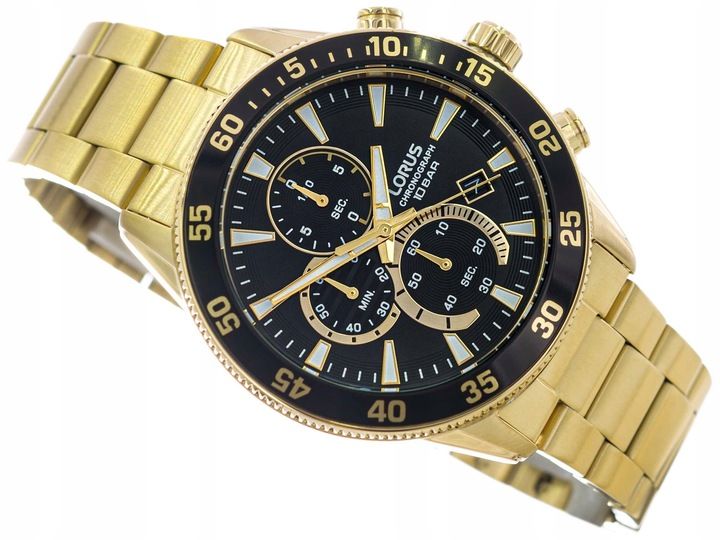 MĘSKI ZEGAREK LORUS RM330JX9 ZŁOTY NA BRANSOLECIE CHRONOGRAF DATA 100M zdjęcie 7