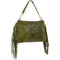 Zielona Damska Włoska Skórzana Torebka Frędzel Pozioma Z24
