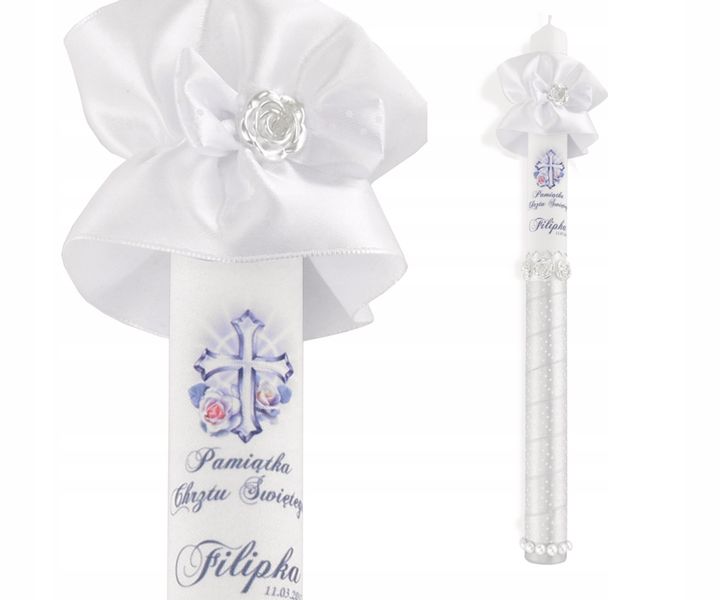 Świeca NA CHRZEST z ozdobami  imię i data CHRZTU prezent na chrzest zdjęcie 10