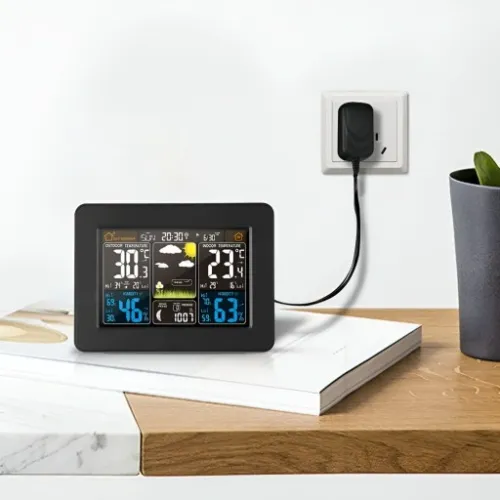 BEZPRZEWODOWA STACJA POGODY LCD POGODOWA HIGROMETR BAROMETR DCF + CZUJNIK na Arena.pl