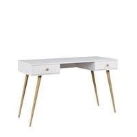 Biurko BOHO 135 cm z dwiema szufladami na drewnianych nogach - Biały mat - NOWOŚĆ 2024