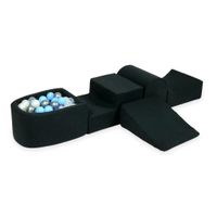 Piankowy plac zabaw z górką i z basenem micro grafitowy + 100 piłek (srebrne, jasny błękit, perła, przezroczyste)