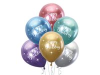 Zestaw balonów "Happy Birthday" mix chrom, 12 cali, 6 szt. [balony na hel]