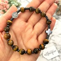 Bransoletka RÓŻANIEC na rękę z kamieni TYGRYSIE OKO prezent na BIERZMOWANIE