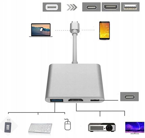 Adapter Przejściówka HUB 3w1 MHL HUB USB C HDMI 4K do MacBook Samsung na Arena.pl