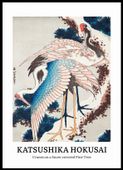 Plakat 50x70cm Design Cranes on a Snow, Hokusai Vintage do Salonu