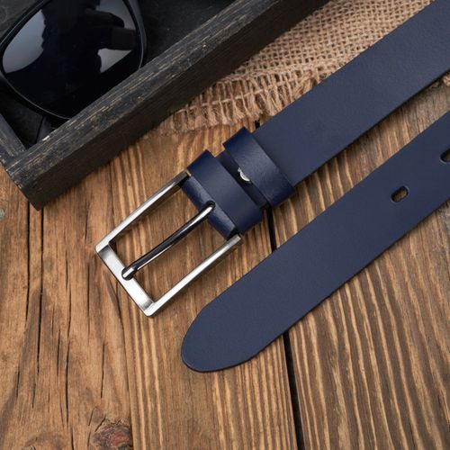 pasek męski do jeansów 110 cm skórzany granatowy z klamrą na Arena.pl