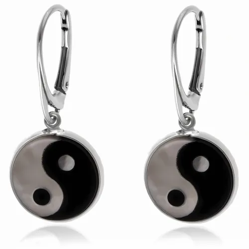 ELEGANCKIE WISZĄCE OKRĄGŁE SREBRNE KOLCZYKI KÓŁKA EMALIOWANE SIŁY YIN YANG na Arena.pl