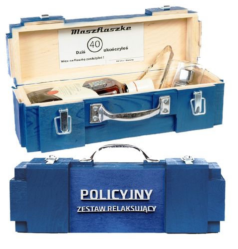 PREZENT DLA POLICJANTA Masywna Drewniana Skrzynka na Alkohol z Akcesoriami na Arena.pl