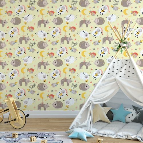 Tapeta Ozdobna Dla Dzieci Śpiące ZWIERZĄTKA Owce na Arena.pl