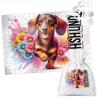 PUZZLE TRADYCYJNE - PIES PSY PIESEK RASA JAMNIK DACHSHUND HOT DOG - 35 el