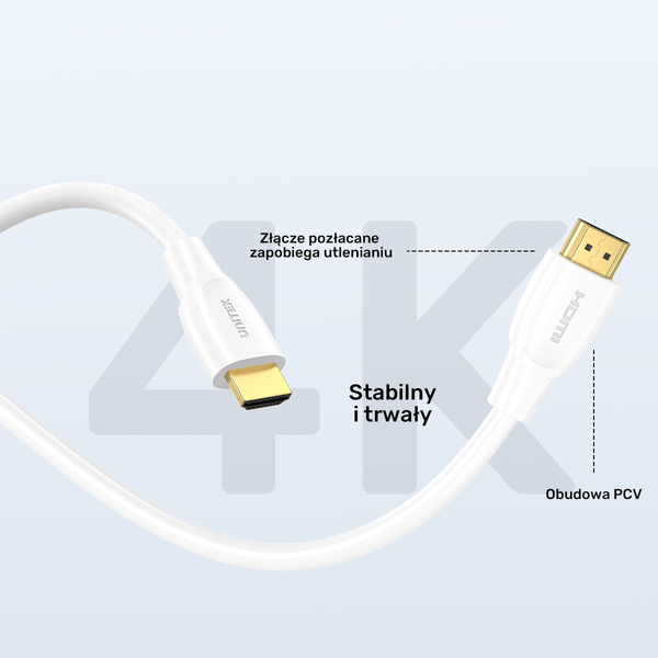 Unitek Kabel HDMI 2.0 4K biały 1m zdjęcie 9
