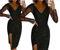 WYJĄTKOWA SUKIENKA Z BROKATEM WIECZOROWA ROZCIĘCIE OBCISŁA SYLWESTRA L