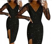 WYJĄTKOWA SUKIENKA Z BROKATEM WIECZOROWA ROZCIĘCIE OBCISŁA SYLWESTRA L