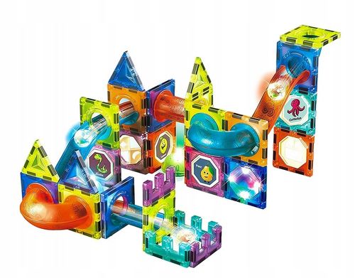 Klocki Magnetyczne Świecące Tor Kulkowy 110 Elementów Kulodrom na Arena.pl