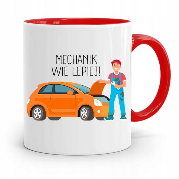 Kubek Czerwony Dla Mechanika Mechanik Wie Lepiej! Z Nadrukiem Ze Zdjęciem zdjęcie 1