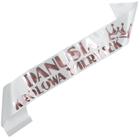 Biała szarfa z różowo-złotym nadrukiem Królowa Emerytek + imię
