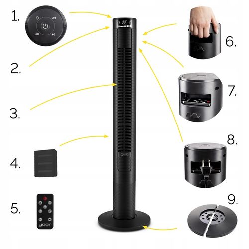 Wentylator kolumnowy stojący Cichy Yoer +10m zasięg 4 tryby Jonizacja na Arena.pl