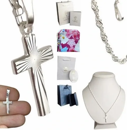 Łańcuszek srebrny 925 Krzyżyk Komplet (na PREZENT Komunia ) zdjęcie 1