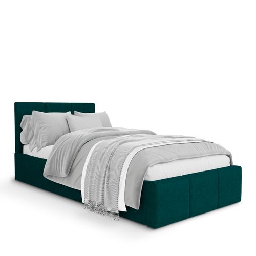 ŁÓŻKO POJEDYNCZE 90x200cm ŁÓŻKO TAPICEROWANE Z POJEMNIKIEM TURKUSOWE na Arena.pl