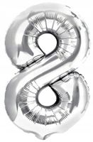balon foliowy na urodziny cyfra 8 duży srebrny 40cm dekoracja