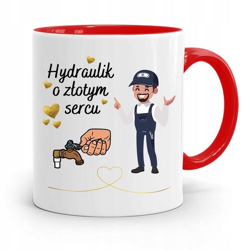 Kubek Czerwony Prezent Dla Hydraulika Złotym Sercu Z Nadrukiem Ze Zdjęciem na Arena.pl
