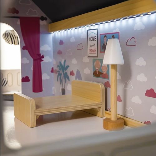 DOMEK DLA LALEK DREWNIANY LED Akcesoria Laleczki 3 Poziomy Duży Mebelki na Arena.pl