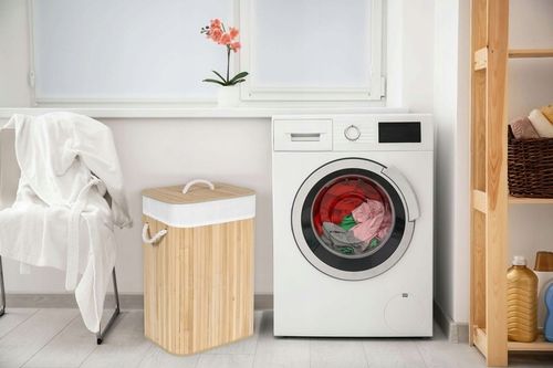 KOSZ NA PRANIE BIELIZNĘ ZABAWKI Z BAMBUSA DREWNIANY POJEMNIK KUFER 80L na Arena.pl