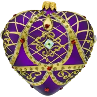 Bombka choinkowa szklSerce ze złotymi zdobieniami i kryształkami: purpurowe