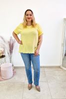 Żółta Asymetryczna Bluzka Damska z Krótkim Rękawem UNI