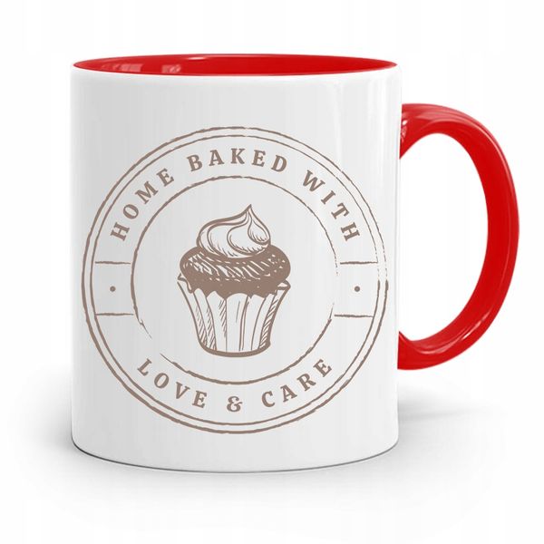 Kubek Czerwony Dla Piekarza Home Baked With Love Z Nadrukiem Ze Zdjęciem zdjęcie 1